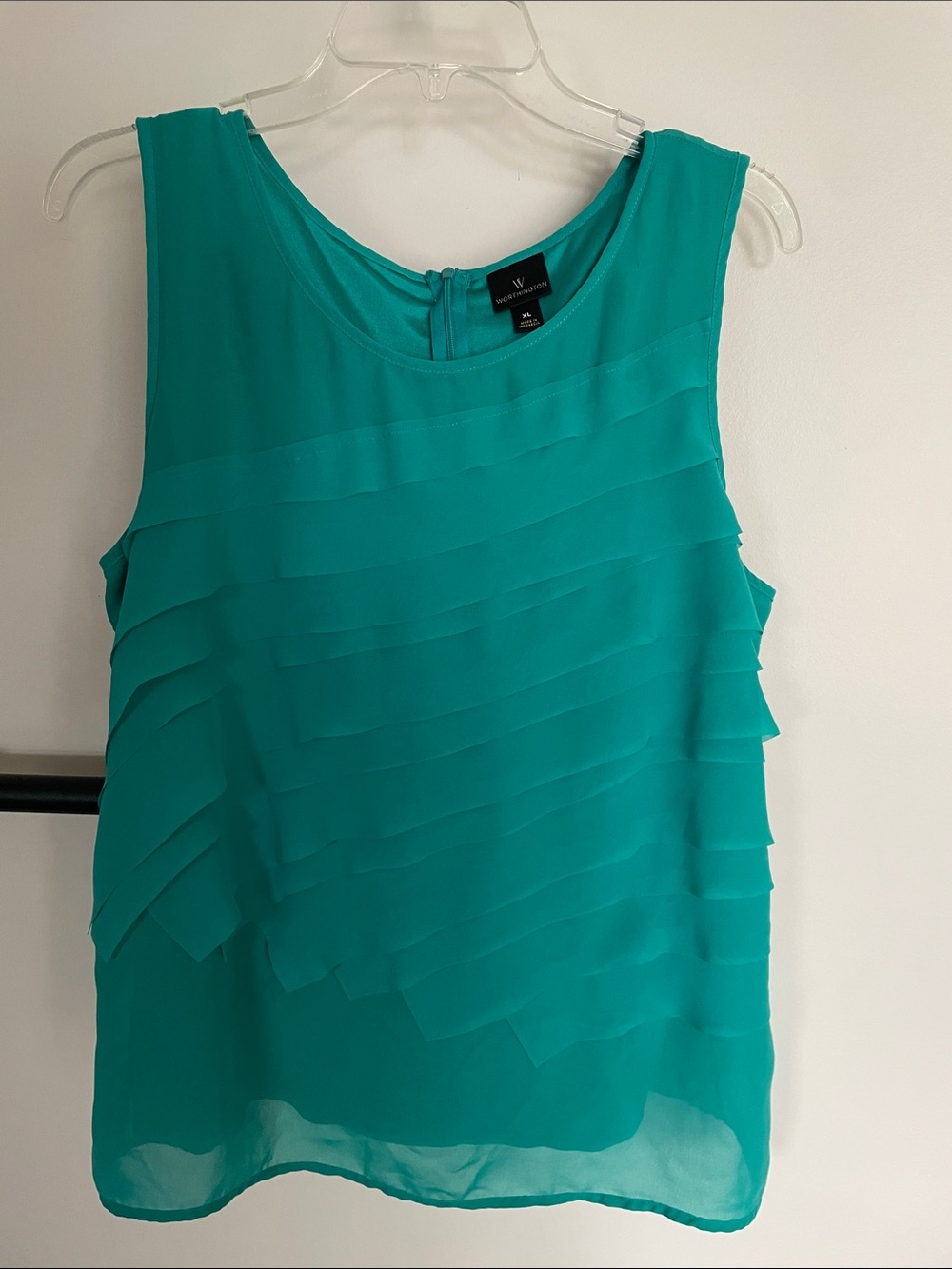 W by Worth Teal Layered Ruffle Sleeveless Top
